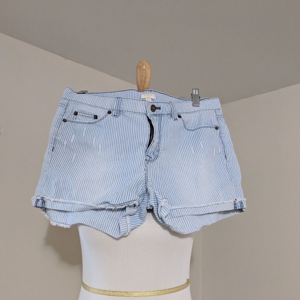 J. Crew Factory Striped Distressed Denim Shorts